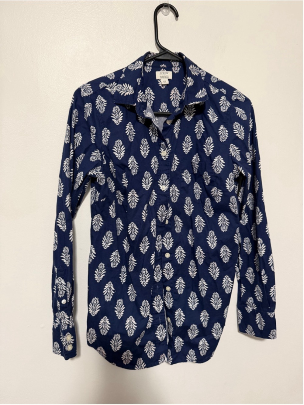 J.Crew Women’s XS Navy White Floral Print Button Down Shirt Cotton Blend